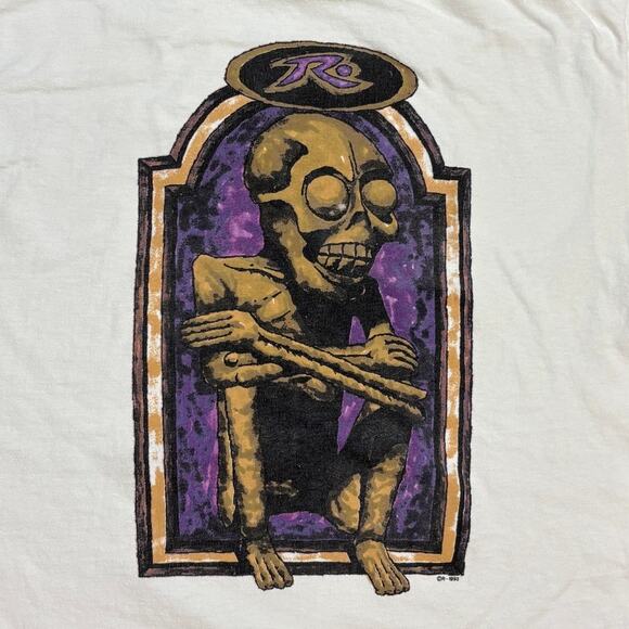 Vintage 90s Rusty Surf Sitting Skeleton Graphic T Shirt Men's Large Skater - Picture 1 of 13